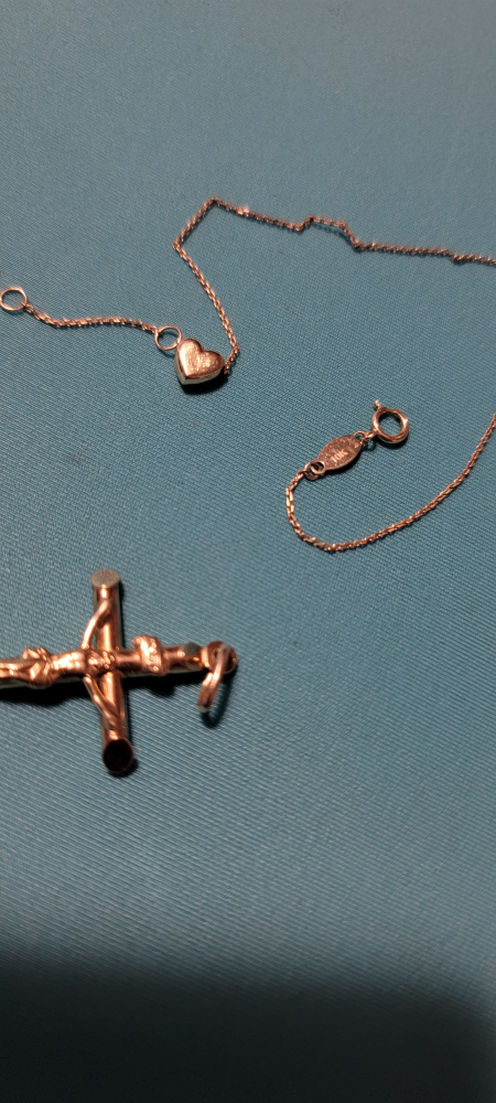 Solid Gold Cross Pendant and Heart Bracelet - photo 2