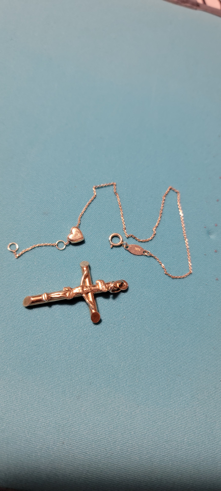 Solid Gold Cross Pendant and Heart Bracelet - photo 3