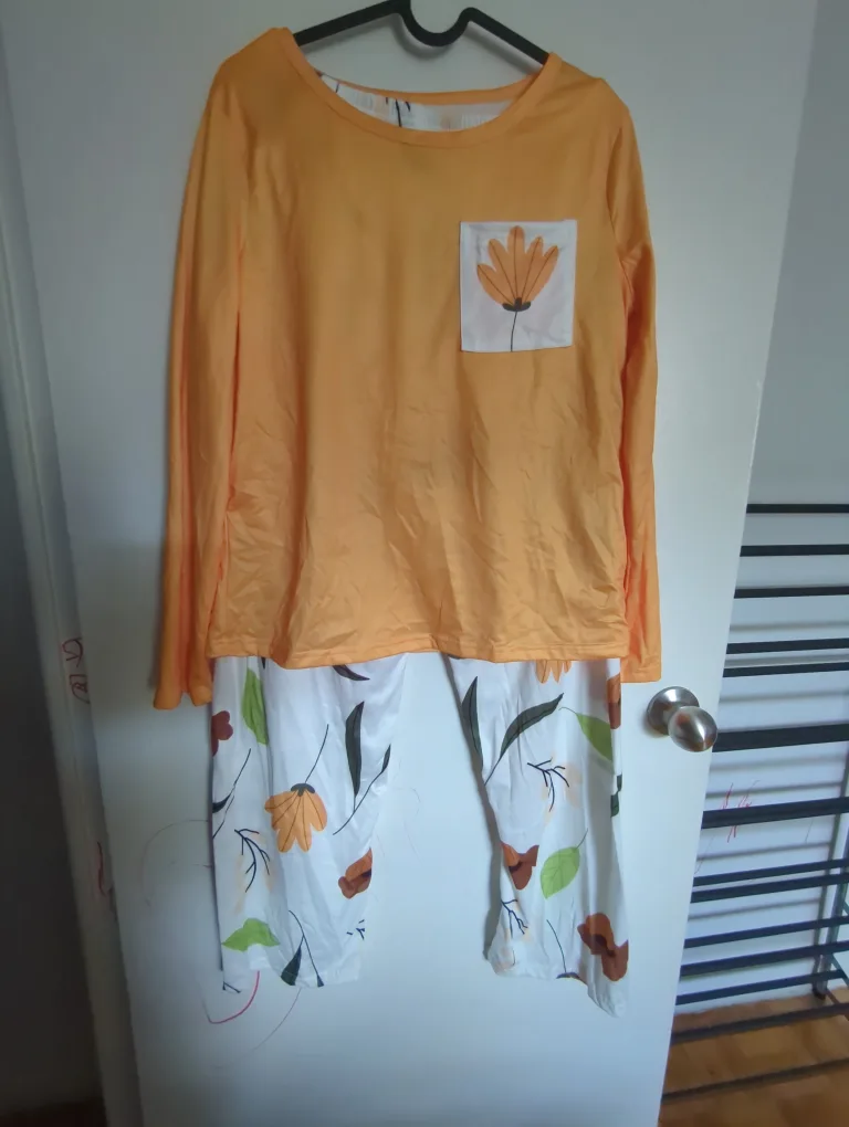 Brand New Orange Floral Pajama Set - Size M thumbnail