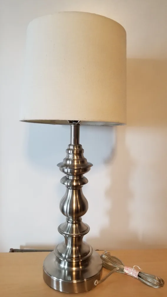 Elegant Brushed Nickel Table Lamp with Shade. It's available. thumbnail