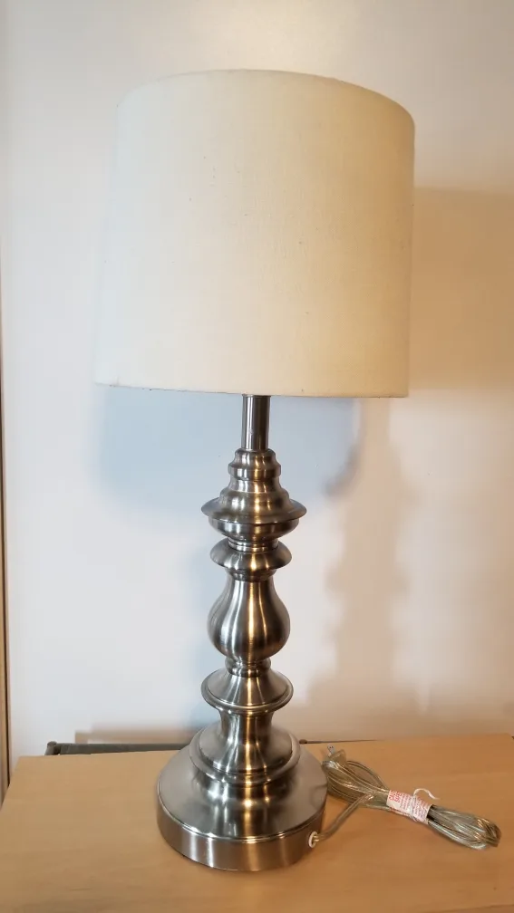 Elegant Brushed Nickel Table Lamp with Shade. It's available. thumbnail