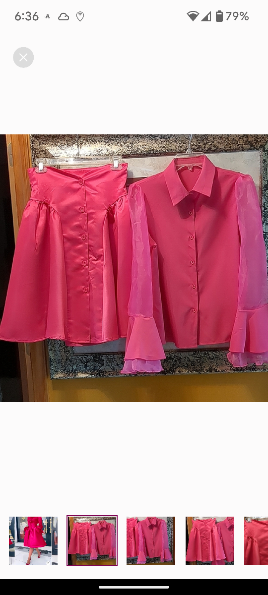 Polished Pink Blouse & Skirt Set with Sheer Sleeves - photo 2