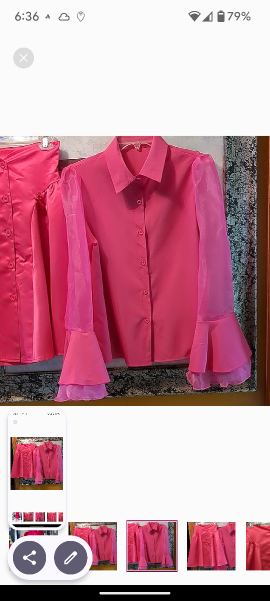 Polished Pink Blouse & Skirt Set with Sheer Sleeves - photo 3