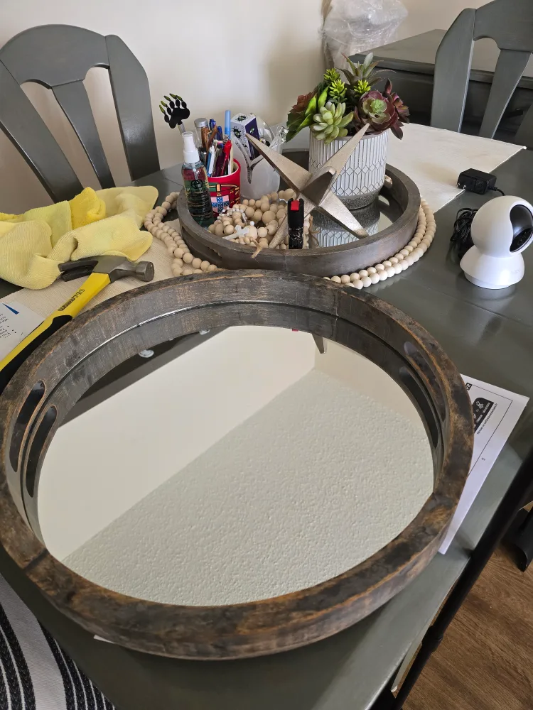 Round Wooden Tray with Mirror - 16 inch thumbnail