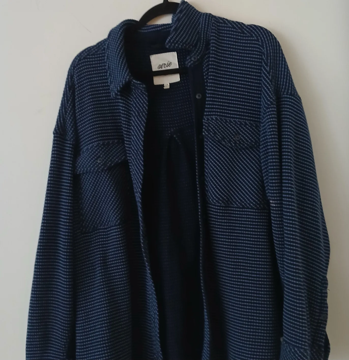 Aerie Blue Patterned Shirt Jacket - Size L thumbnail