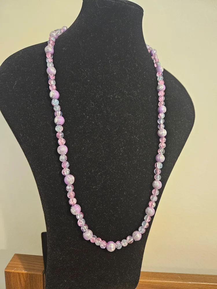 Beaded Necklace - Purple, Pink & Silver Accents thumbnail
