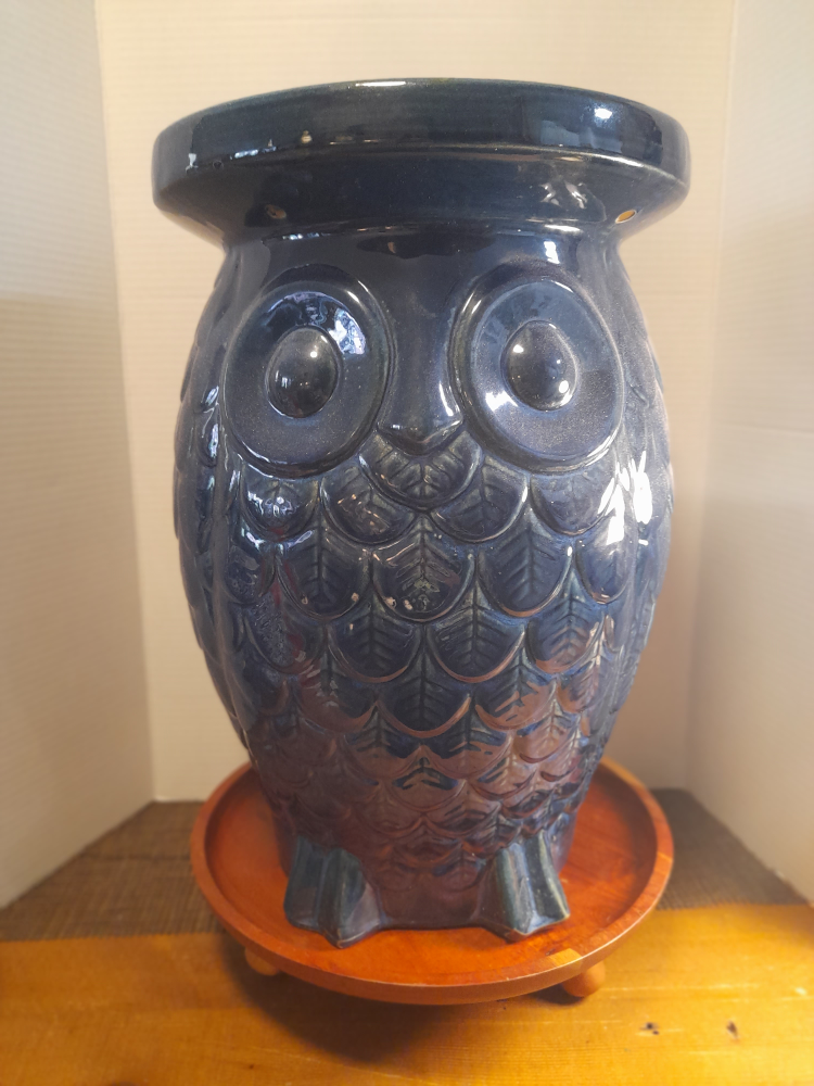 Blue Ceramic Owl Garden Stool - photo 2