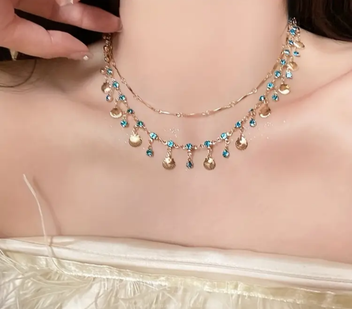 Necklace and Bracelet Set - Gold Tone with Blue Accents - photo 2