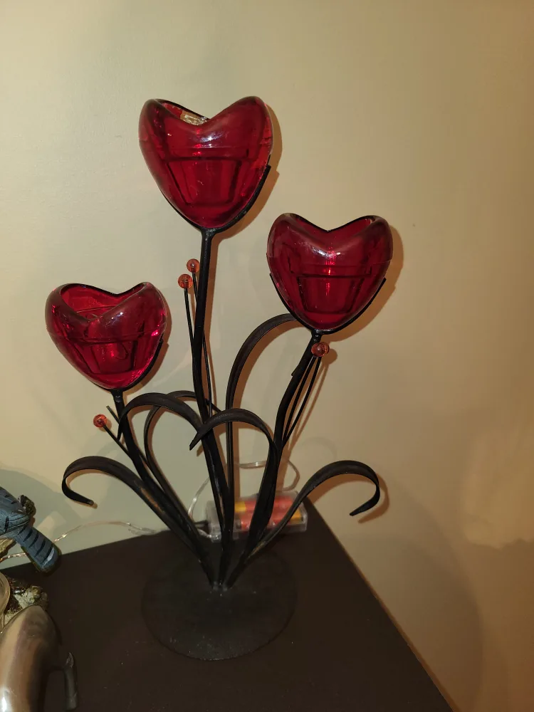 Red Glass Floral Candle Holder thumbnail