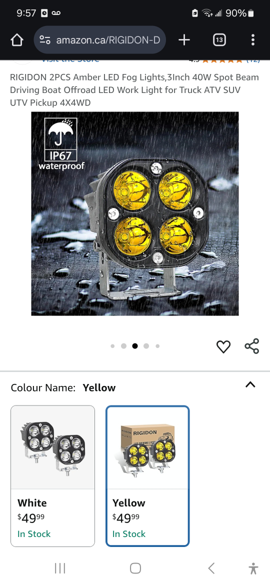 RIGIDON 2PCS 36W Amber LED Fog Lights - Yellow