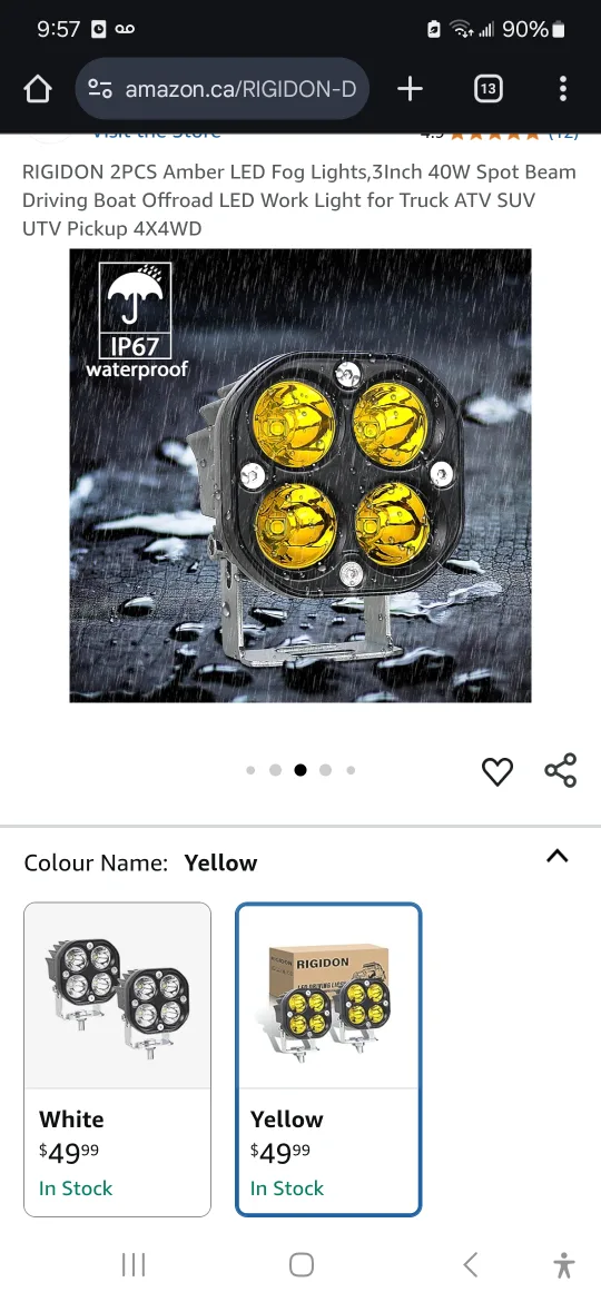 RIGIDON 2PCS 36W Amber LED Fog Lights - Yellow thumbnail
