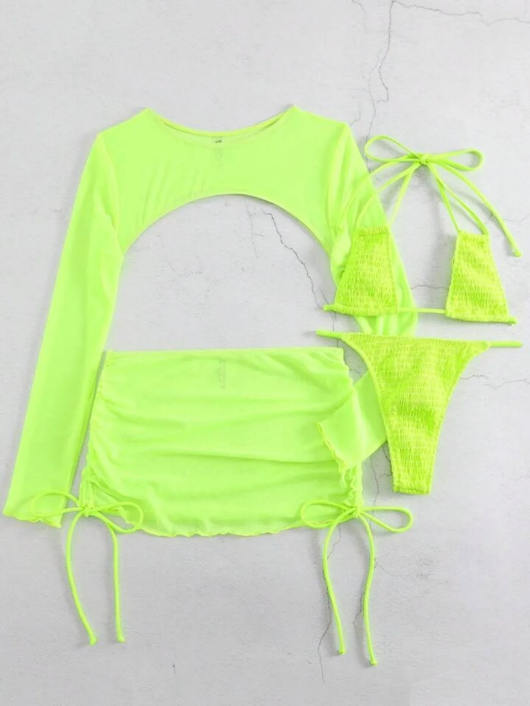 Neon Green 4-Piece Swimsuit Rave Set image indicator(3)