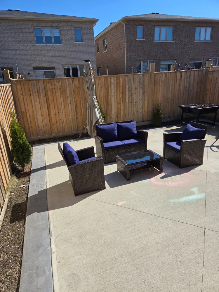 Outdoor Wicker Patio Set - Brown with Blue Cushions thumbnail