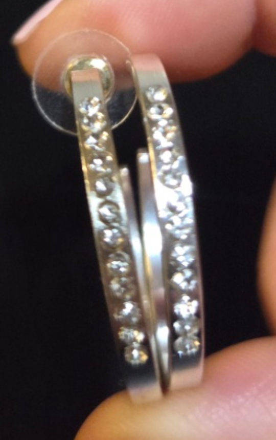 Silver Tone Hoop Earrings with Rhinestones - photo 3