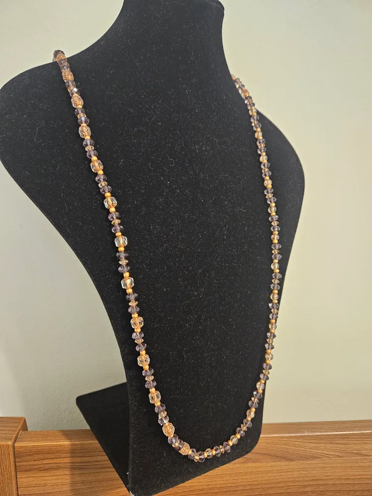 Beaded Necklace - Gold and Purple thumbnail