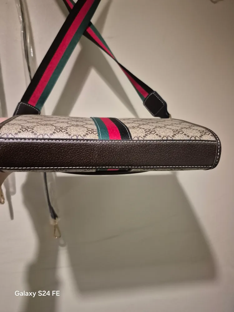 Patterned Crossbody Bag with Striped Strap image indicator(3)