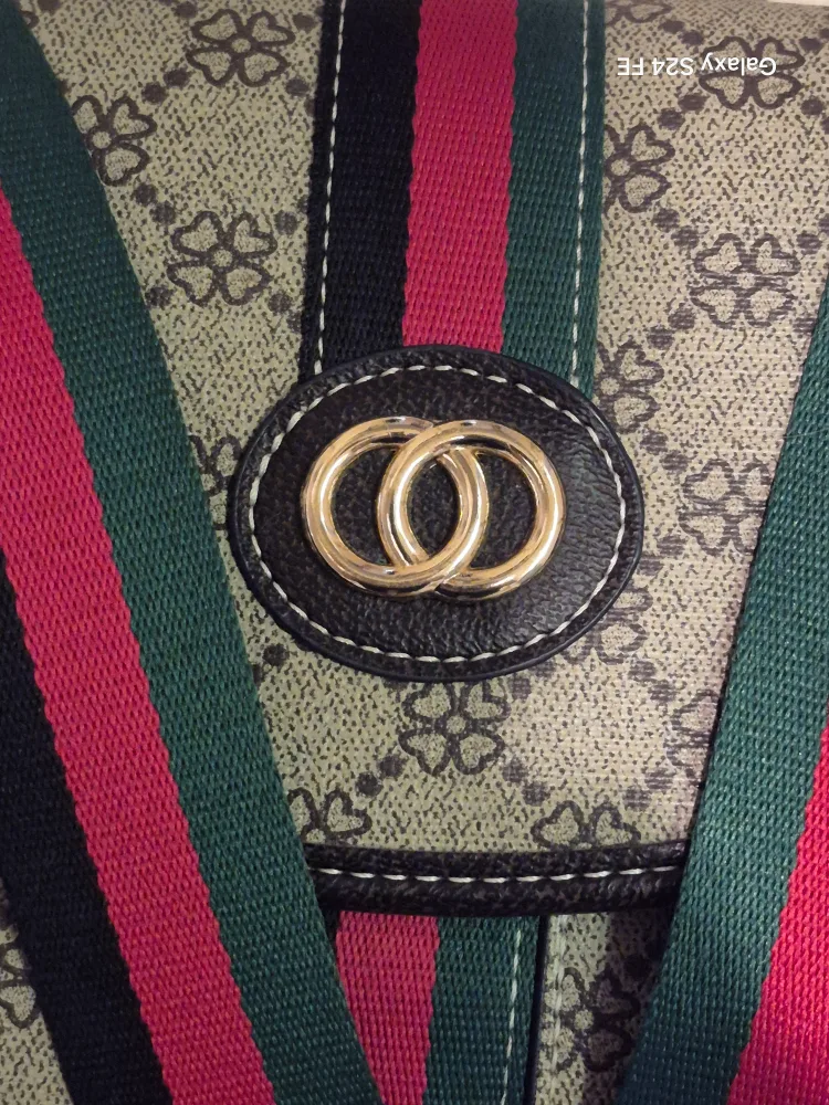 Patterned Crossbody Bag with Striped Strap image indicator(4)