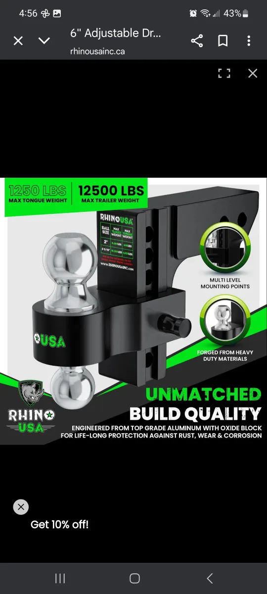 RHINO USA 6" Adjustable Drop Hitch brand new in box image indicator(9)