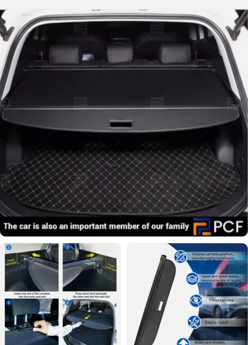 Car Trunk Cargo Cover Retractable - Black thumbnail