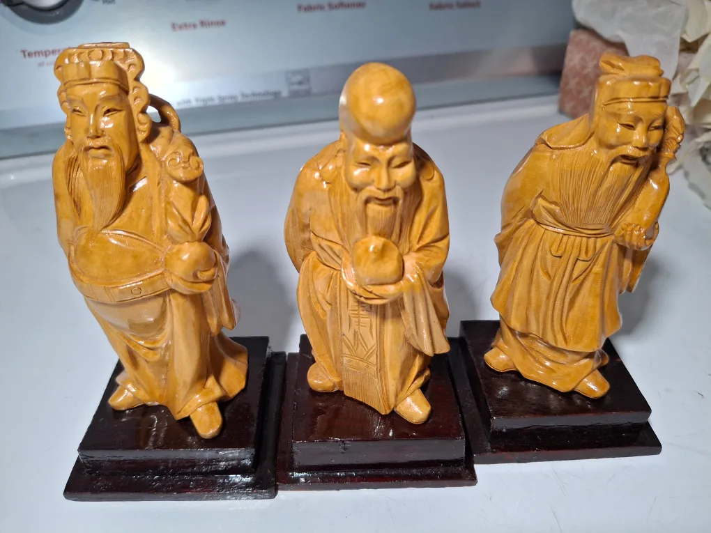 Vintage Hand Carved Wooden Statues - Set of 3 🇨🇦 thumbnail