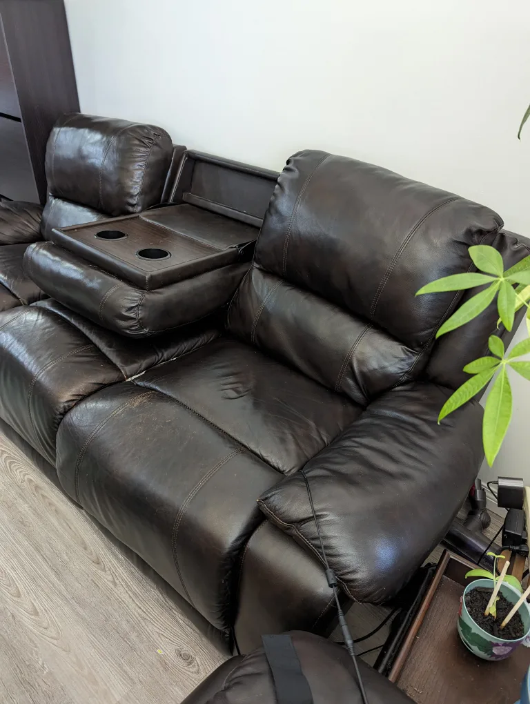 Dark Brown Leather Reclining Sofa (2 piece set ) thumbnail