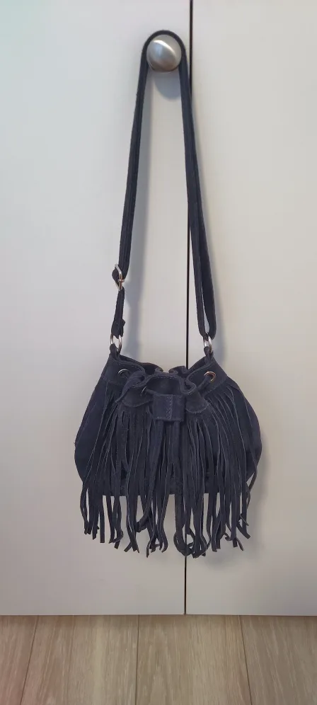 Blue Suede Fringe Crossbody Bag! thumbnail