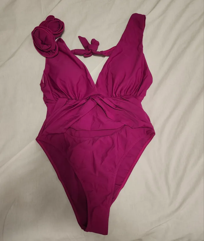 Shein Pink One Piece Swimsuit - Size L image indicator(6)