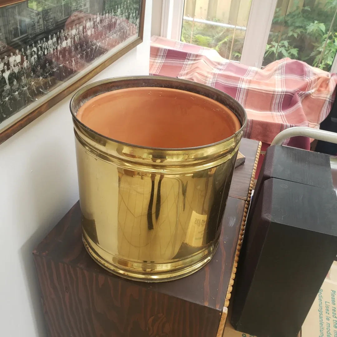Vintage Terracotta Pot with Brass Holder thumbnail