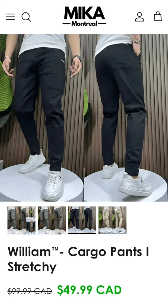🇨🇦 Stretch William Cargo Pants - Size 33 Brand New MIKA MONTREAL thumbnail