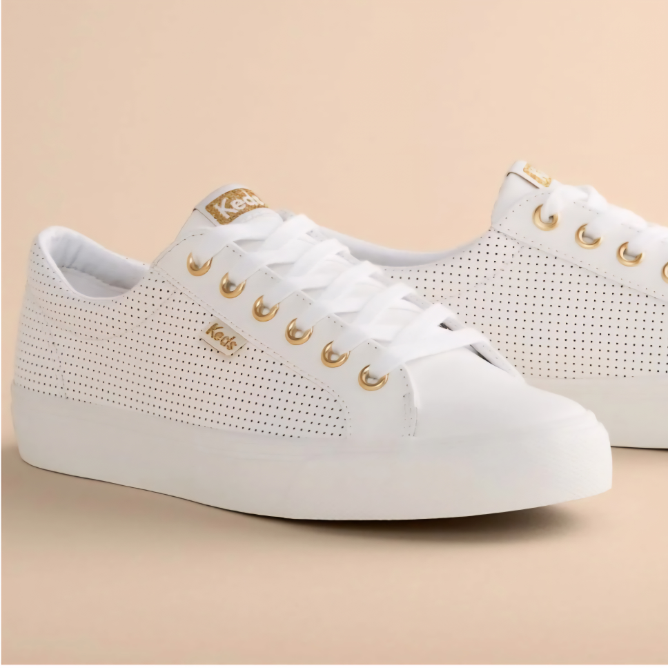 Keds Women's Sz 8 Jump Kick Leather White/Gold Sneakers - photo 2