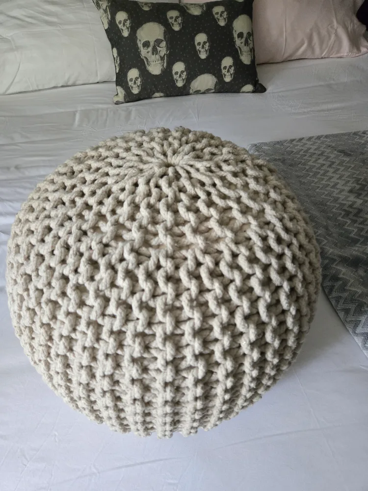 Knit Pouf Ottoman - Beige thumbnail
