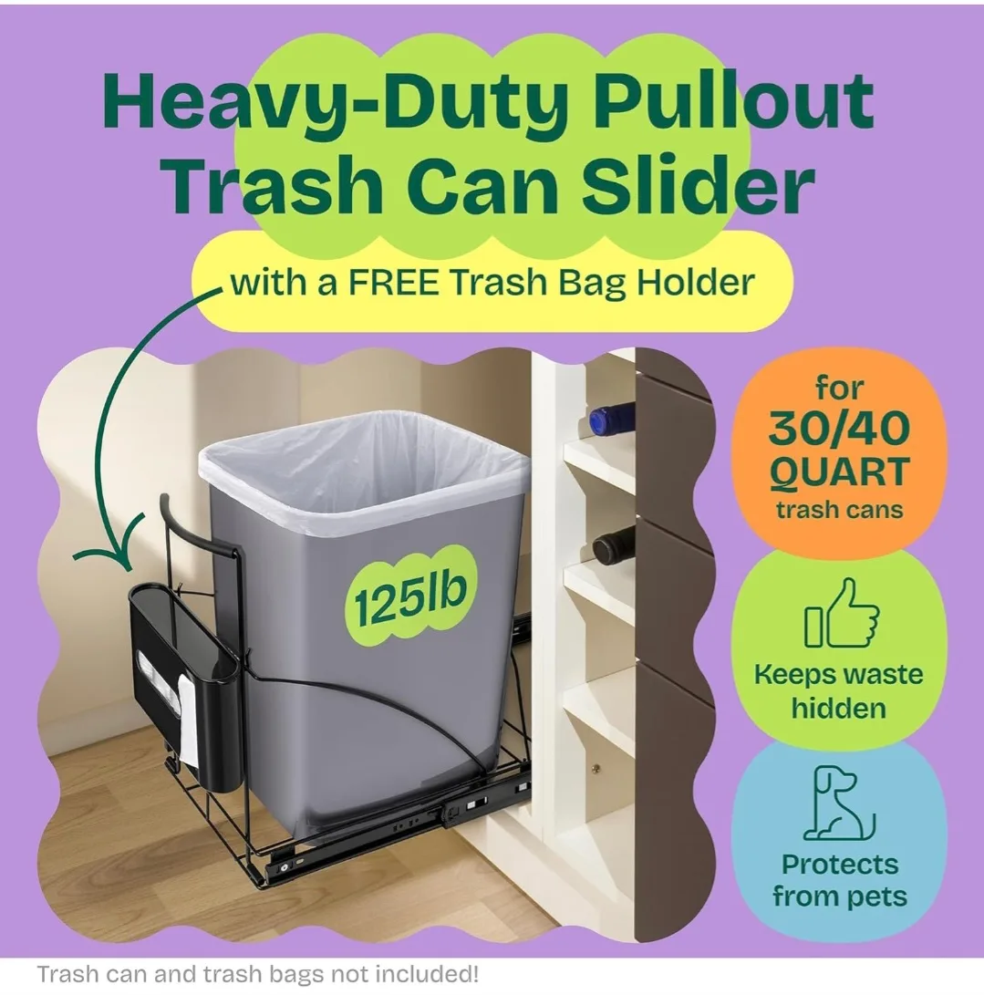 Heavy-Duty Pullout Trash Can Slider w/ Bag Holder image indicator(2)