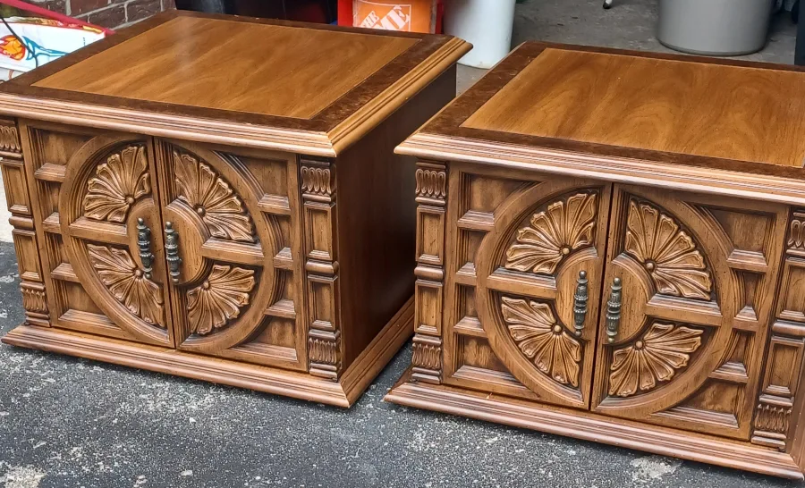 Vintage Wood Side Table with Storages(  Set of two) image indicator(6)