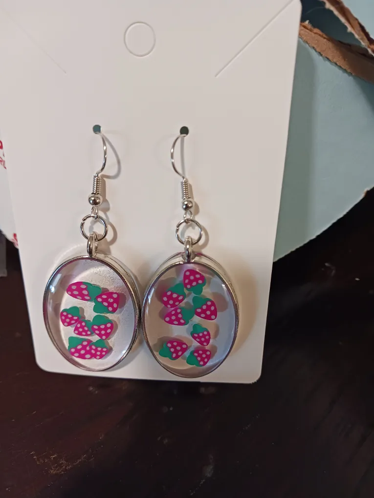 Strawberry Resin Dangle Earrings - Handmade