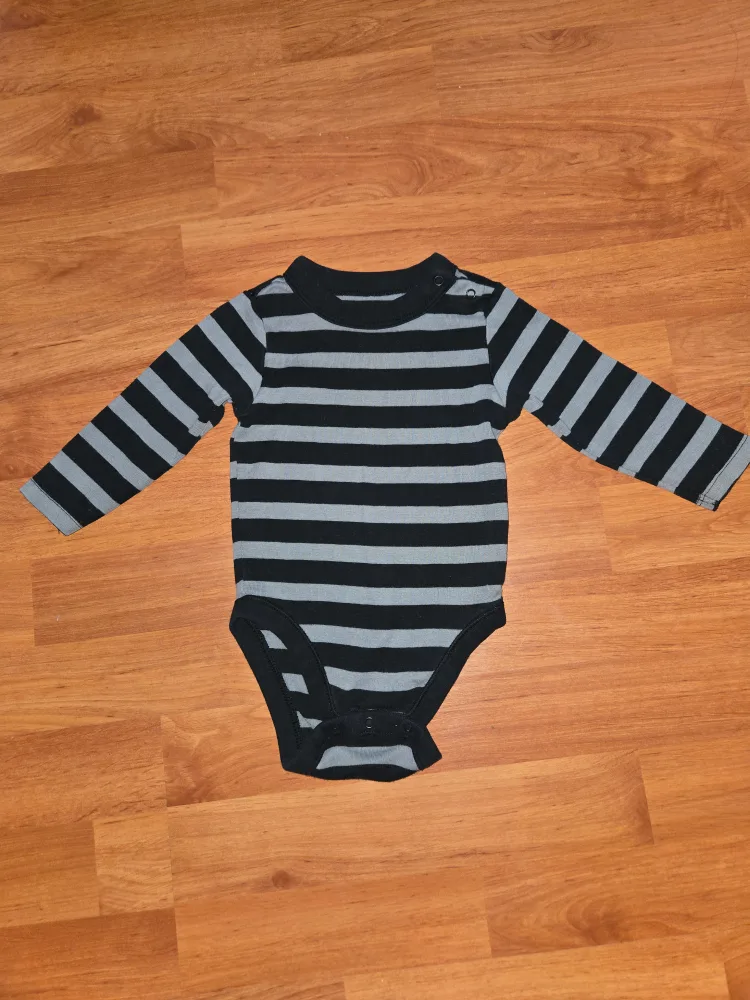 Old Navy Black and Gray Striped Onesie thumbnail