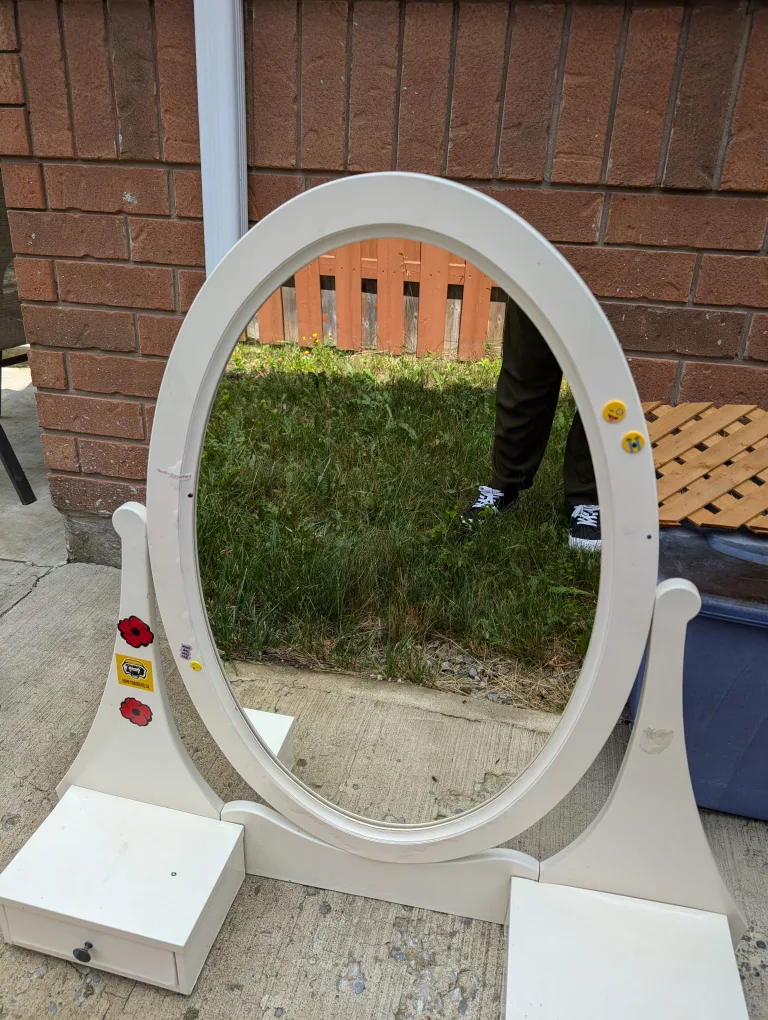 White Vanity Mirror with Drawers thumbnail