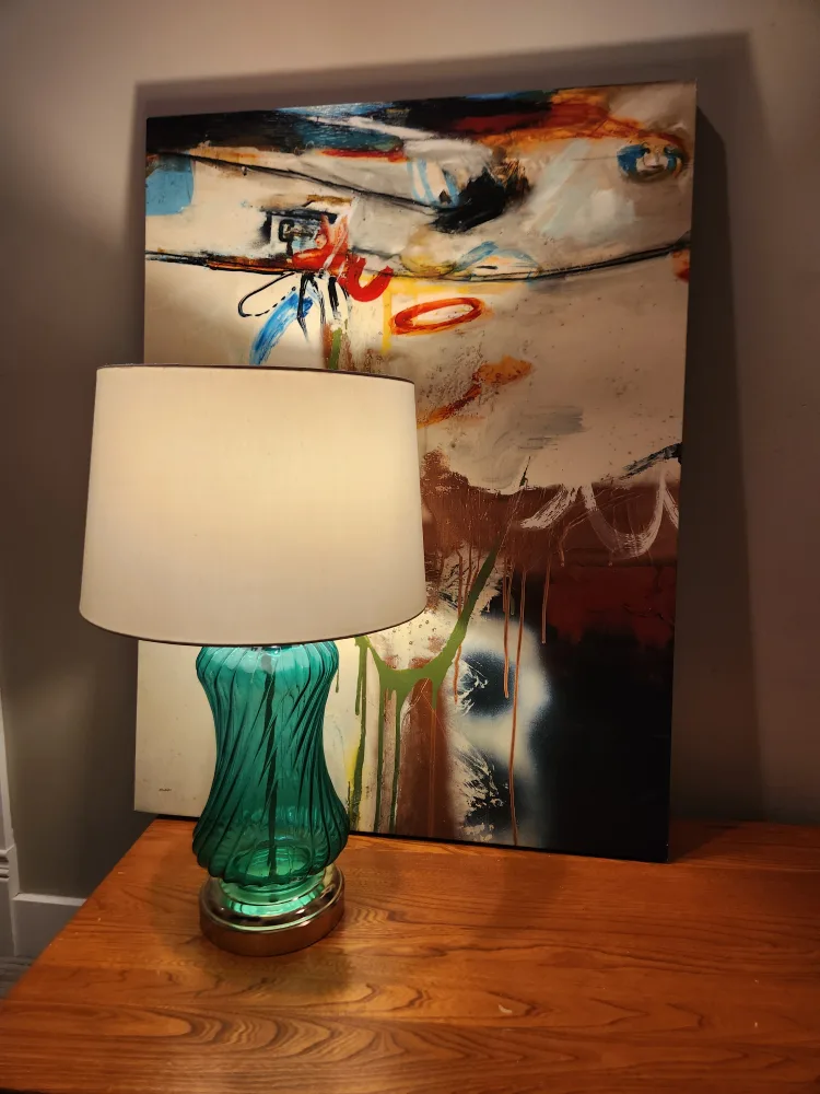 RARE VINTAGE aqua Green Glass Table Lamp thumbnail