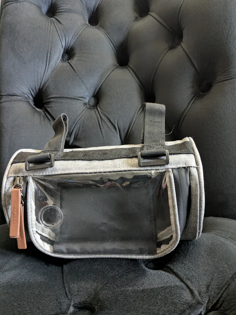 Grey bicycle bag, with touch screen window thumbnail