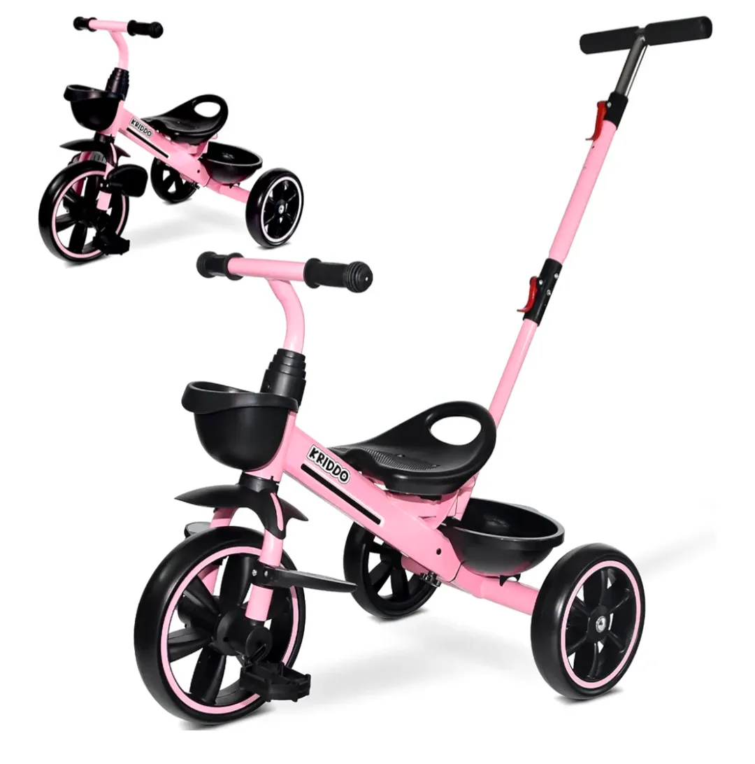 KRIDDO Pink Tricycle with Push Handle thumbnail