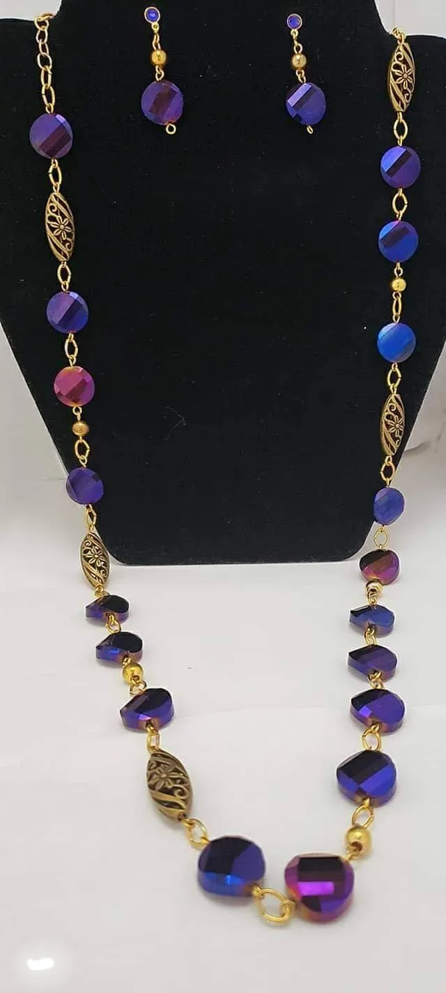 🇨🇦new Purple Beaded Necklace & Earring Set thumbnail