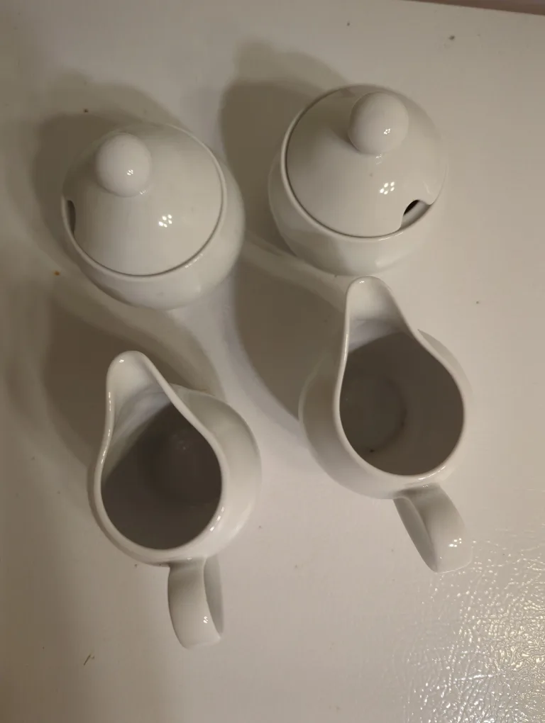 White Ceramic Creamer and Sugar Bowl Set thumbnail