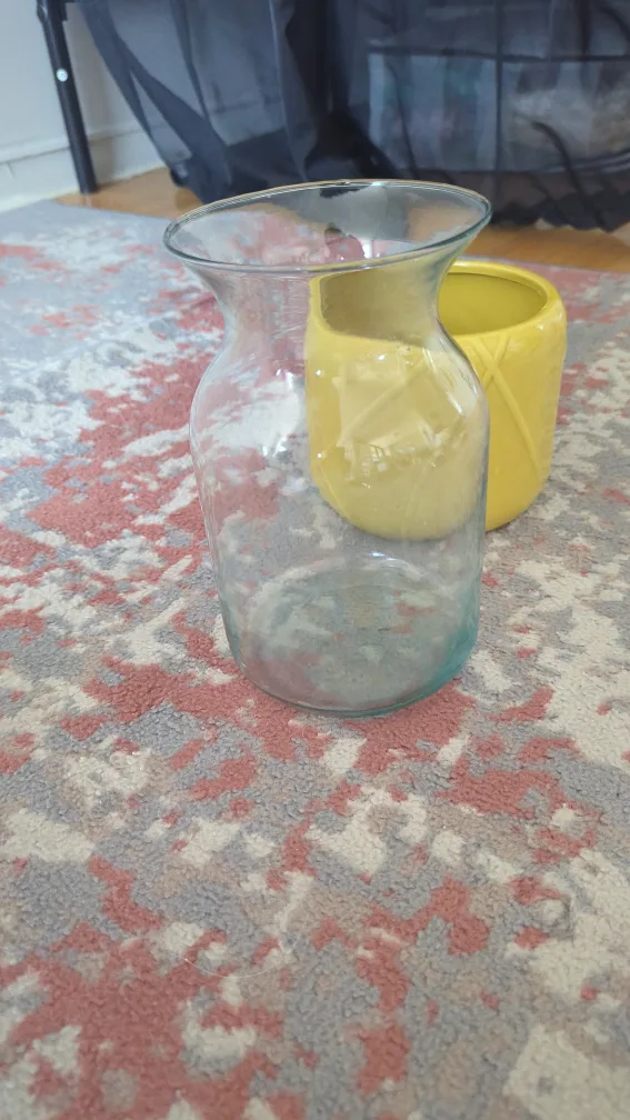 Yellow Ceramic Planter and glass vase thumbnail