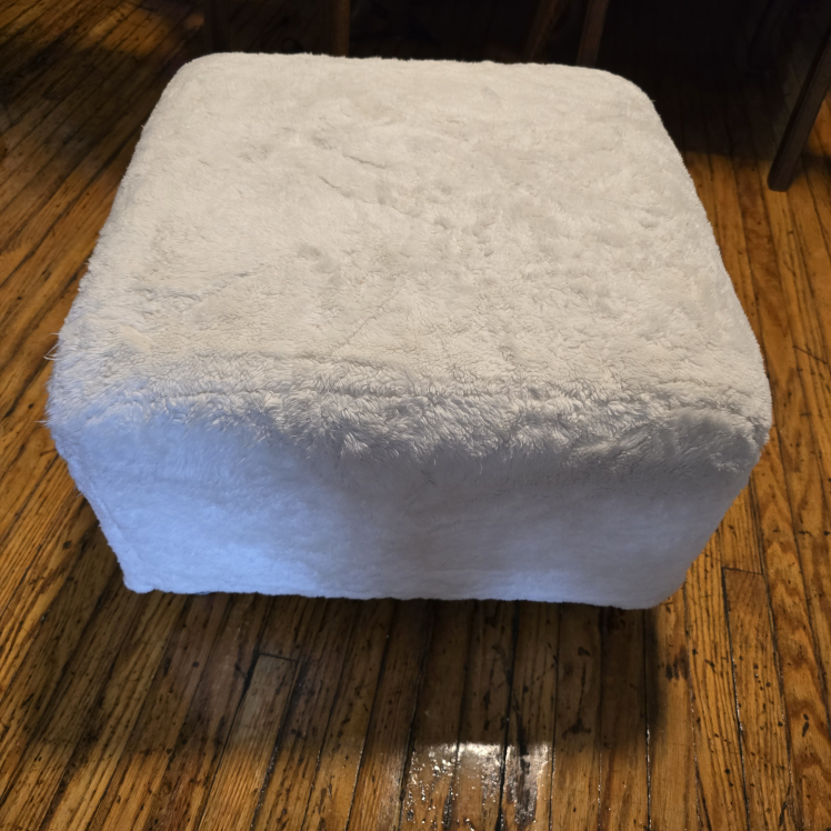 White Fuzzy Ottoman