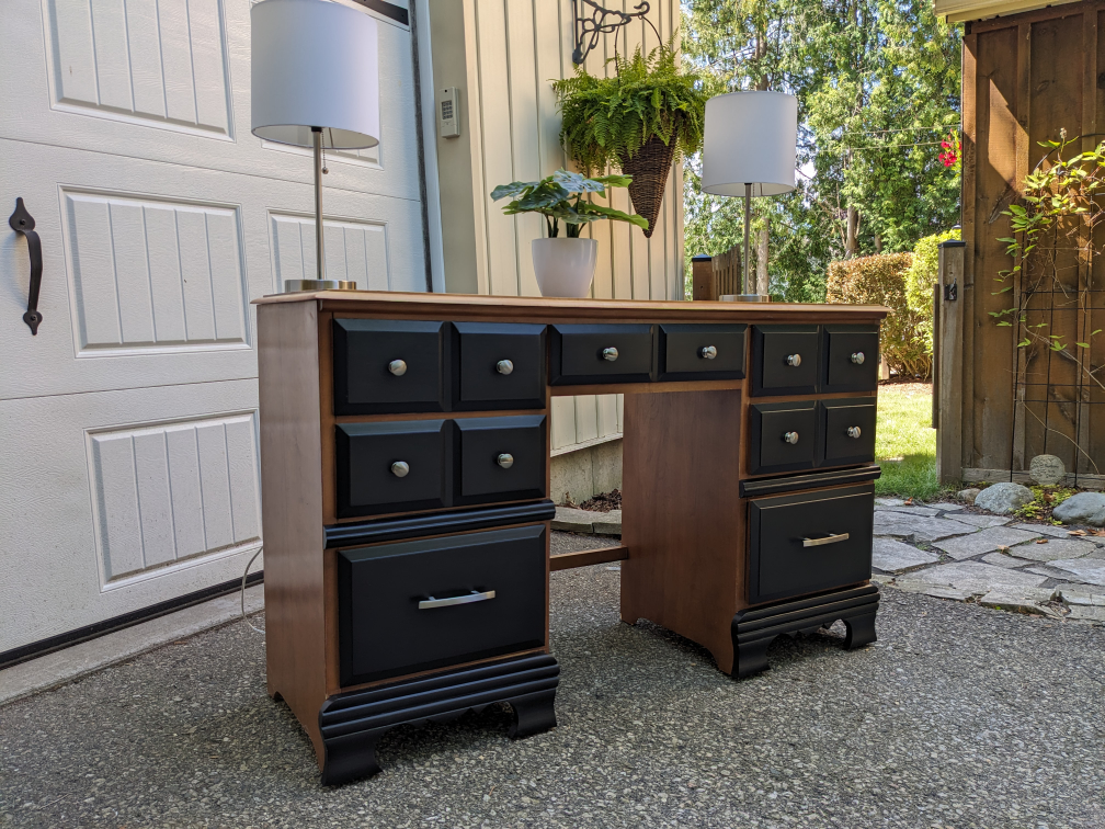 7 Drawer Double Pedestal Maple Desk in Black - photo 2