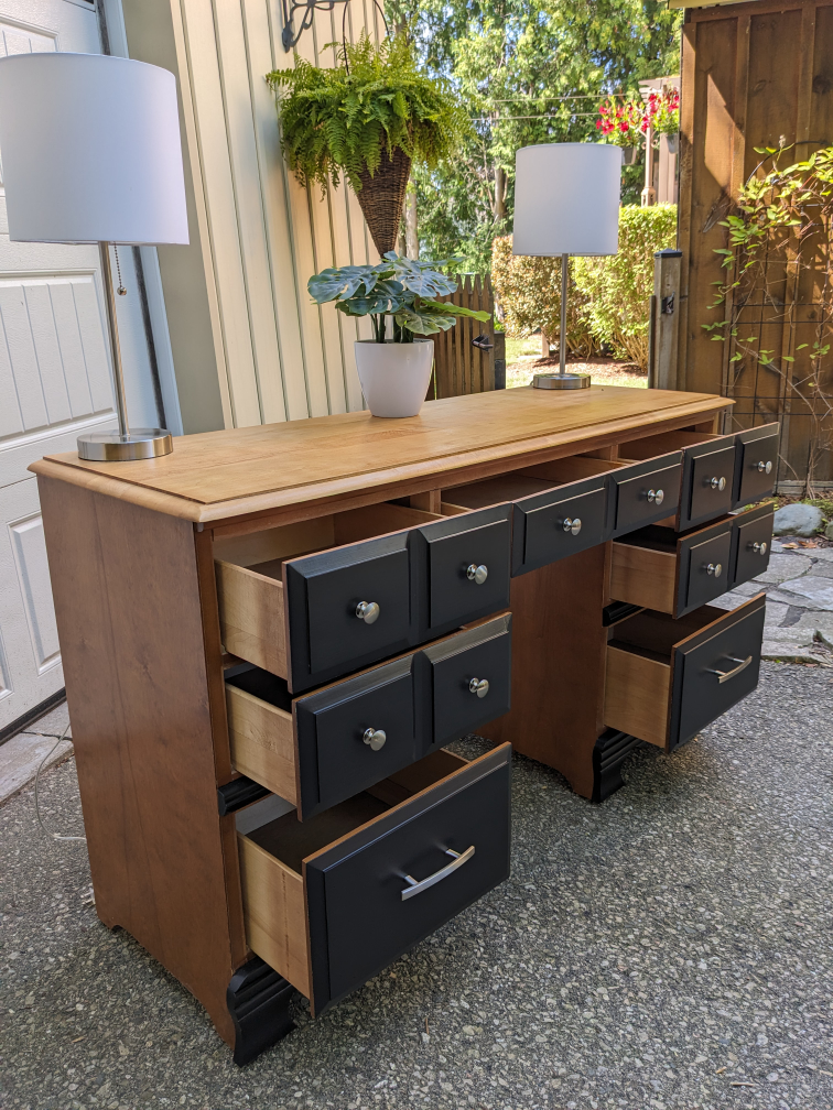 7 Drawer Double Pedestal Maple Desk in Black - photo 4