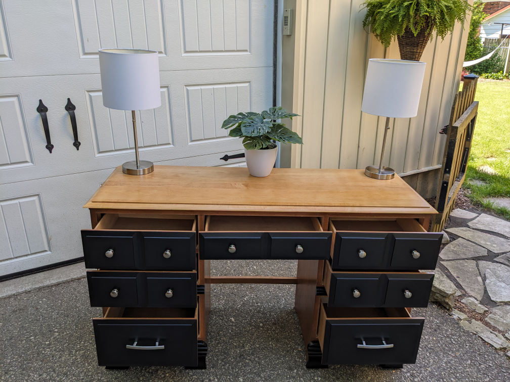 7 Drawer Double Pedestal Maple Desk in Black - photo 5