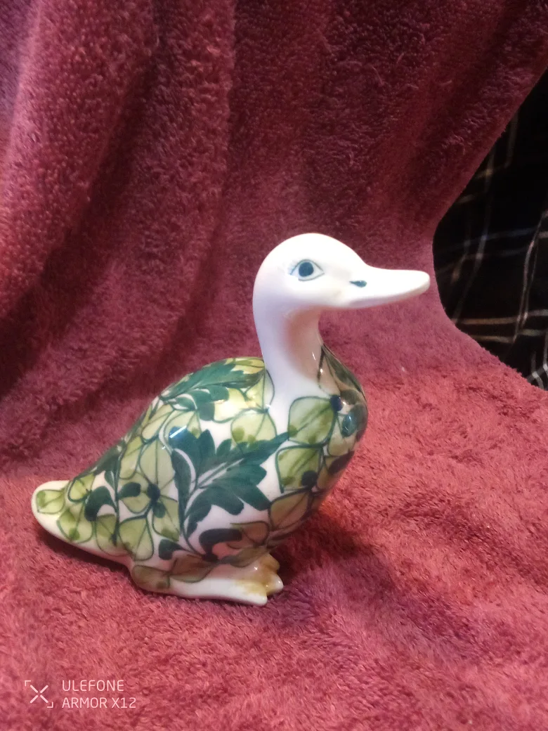 Duck Figurine with Green Floral Pattern thumbnail