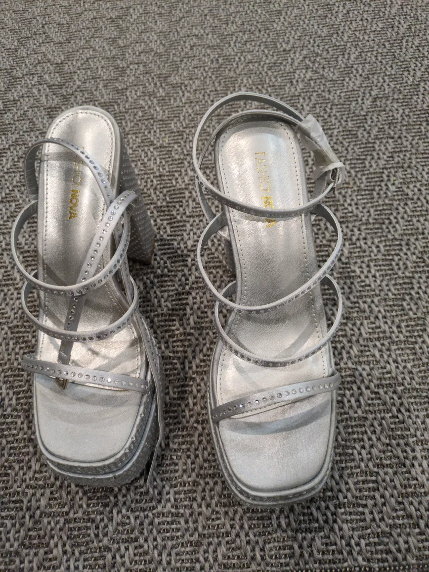 Fashion Nova Silver Platform Heels thumbnail