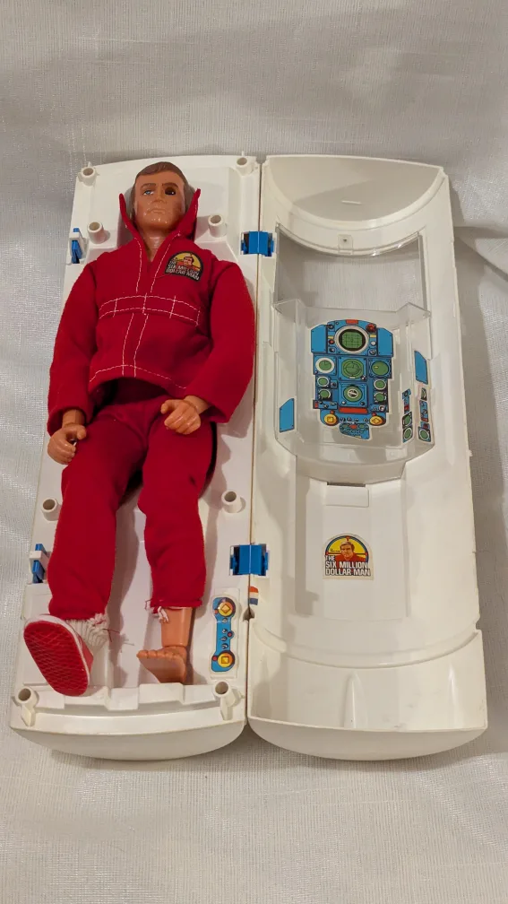 Vintage Six Million Dollar Man Action Figure in rocket thumbnail