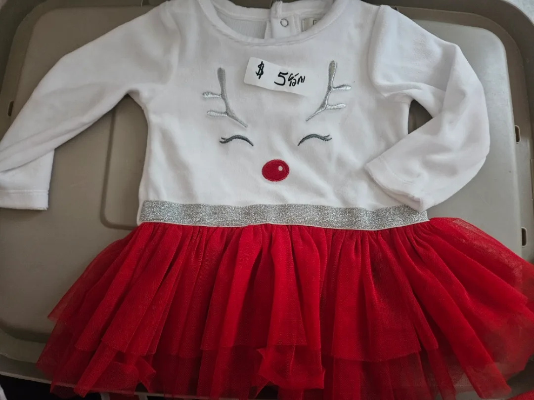 Christmas in July, Reindeer Christmas Dress 6to9M thumbnail